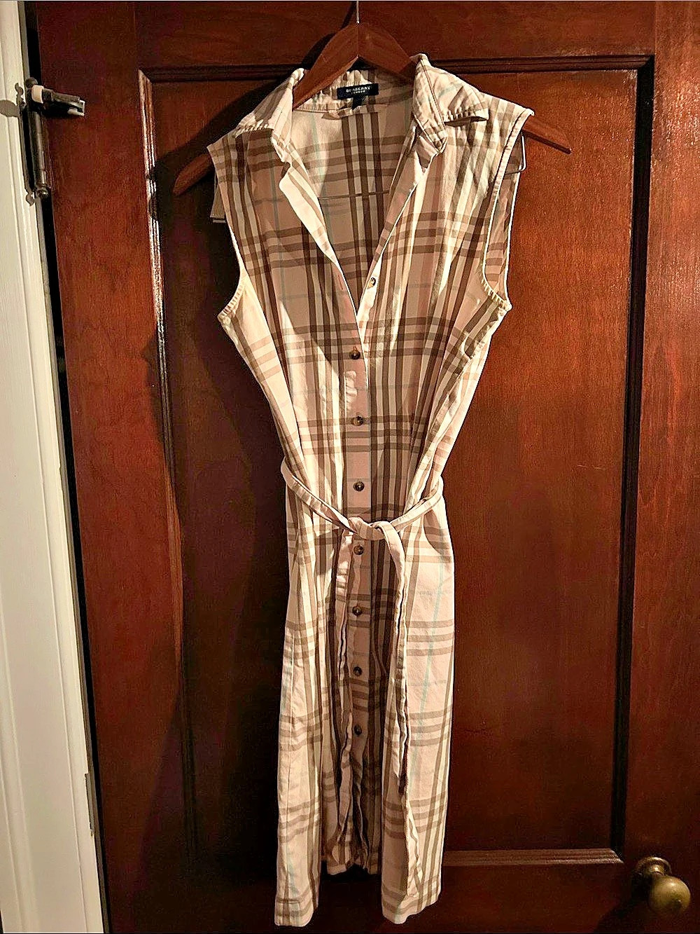 Burberry Plaid Midi Dress in Beige & Brown Like New